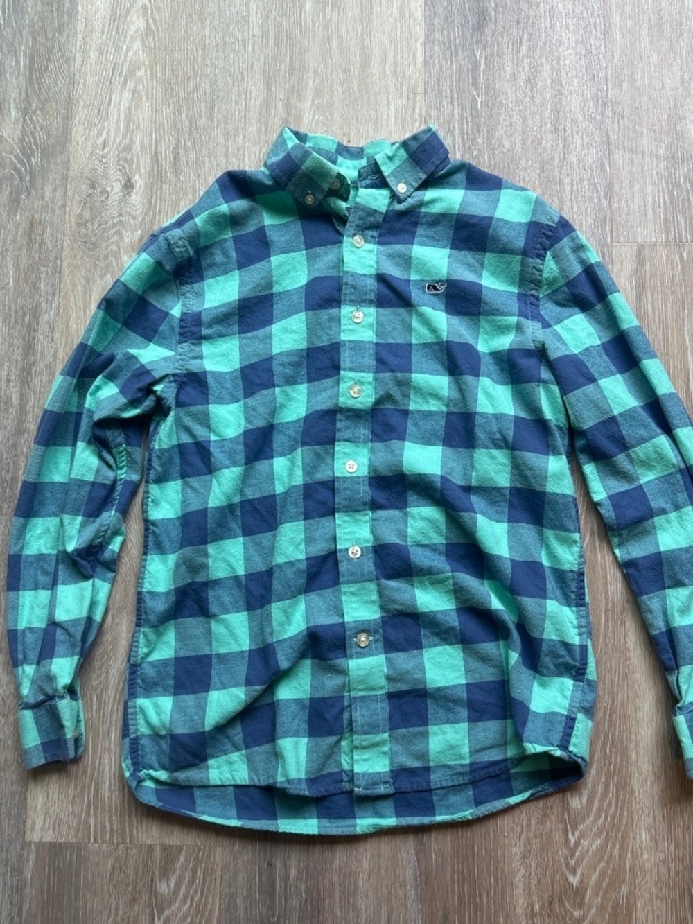 Vineyard Vines Boys' Teal and Navy Plaid Button-Down Shirt